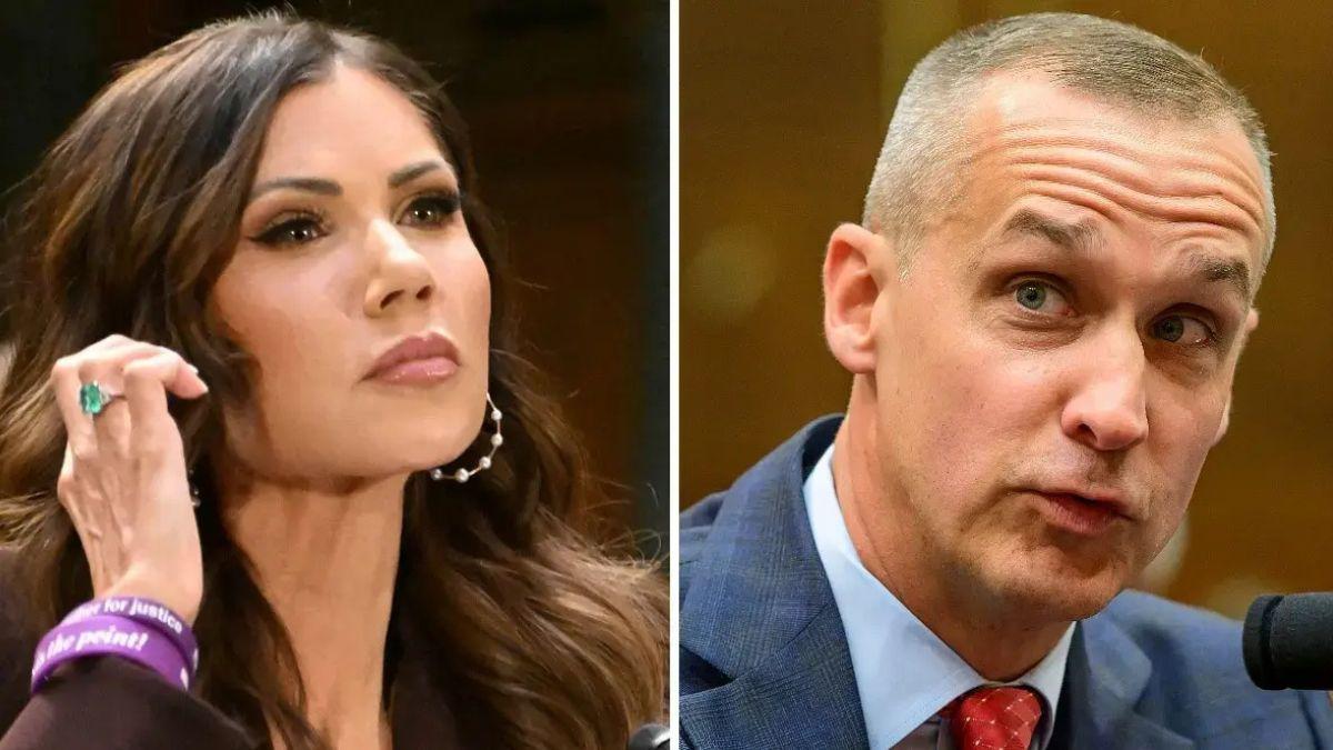 image split of Kristi Noem and Corey Lewandowski