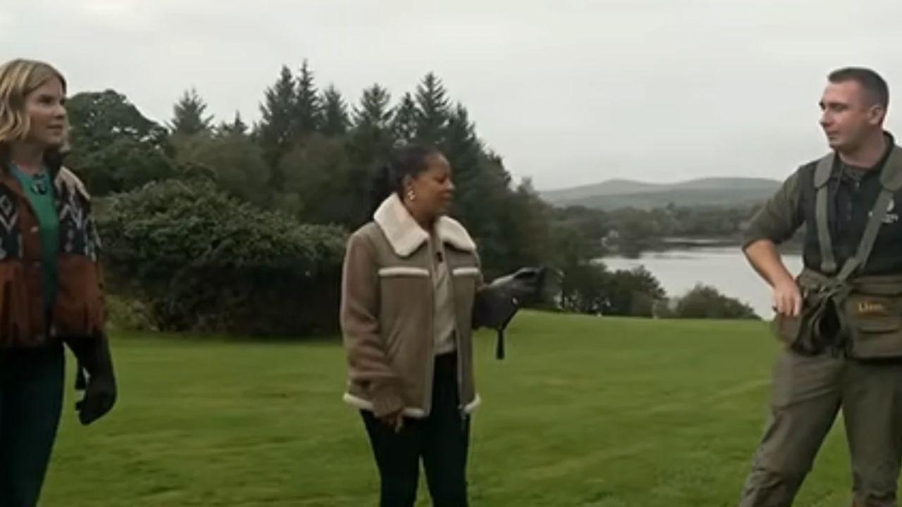 Image of Jenna wasn't exactly comfortable with birds getting too close to her.