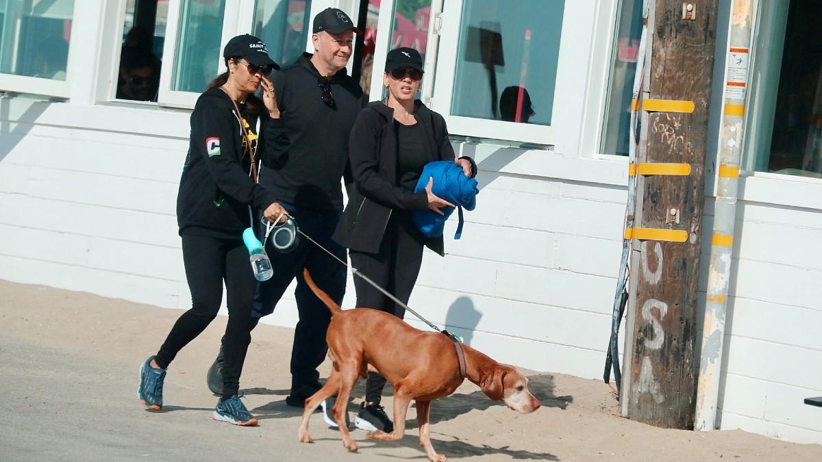 Image of Kamala Harris took a walk with her dog.