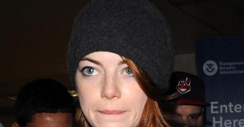 Emma Stone dressed for cold weather at LAX
