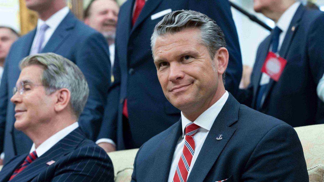 Photo of Hegseth sweated through the Marines' rigorous workout. 