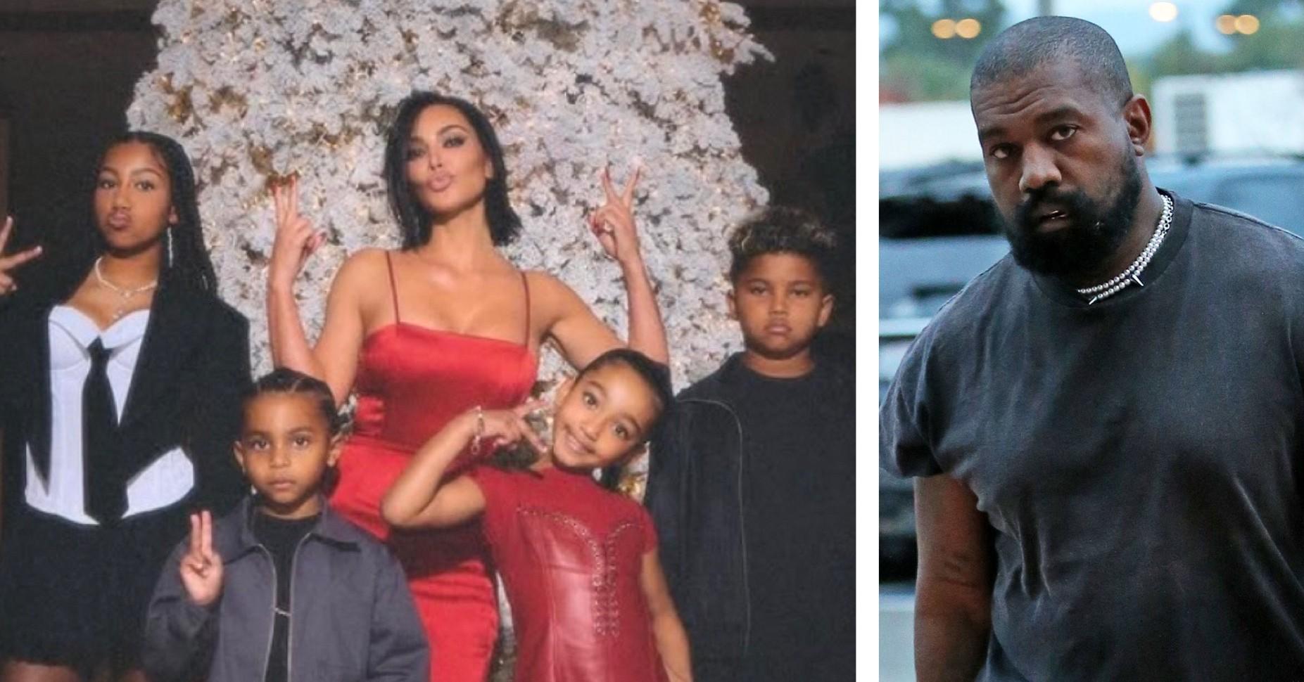 Composite photo of Kim Kardashian, Kanye West and their kids. 