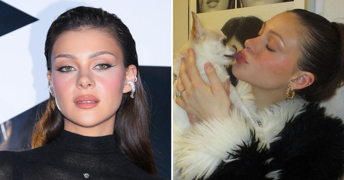 Photo of Nicola Peltz and an image of her with her dog Nala