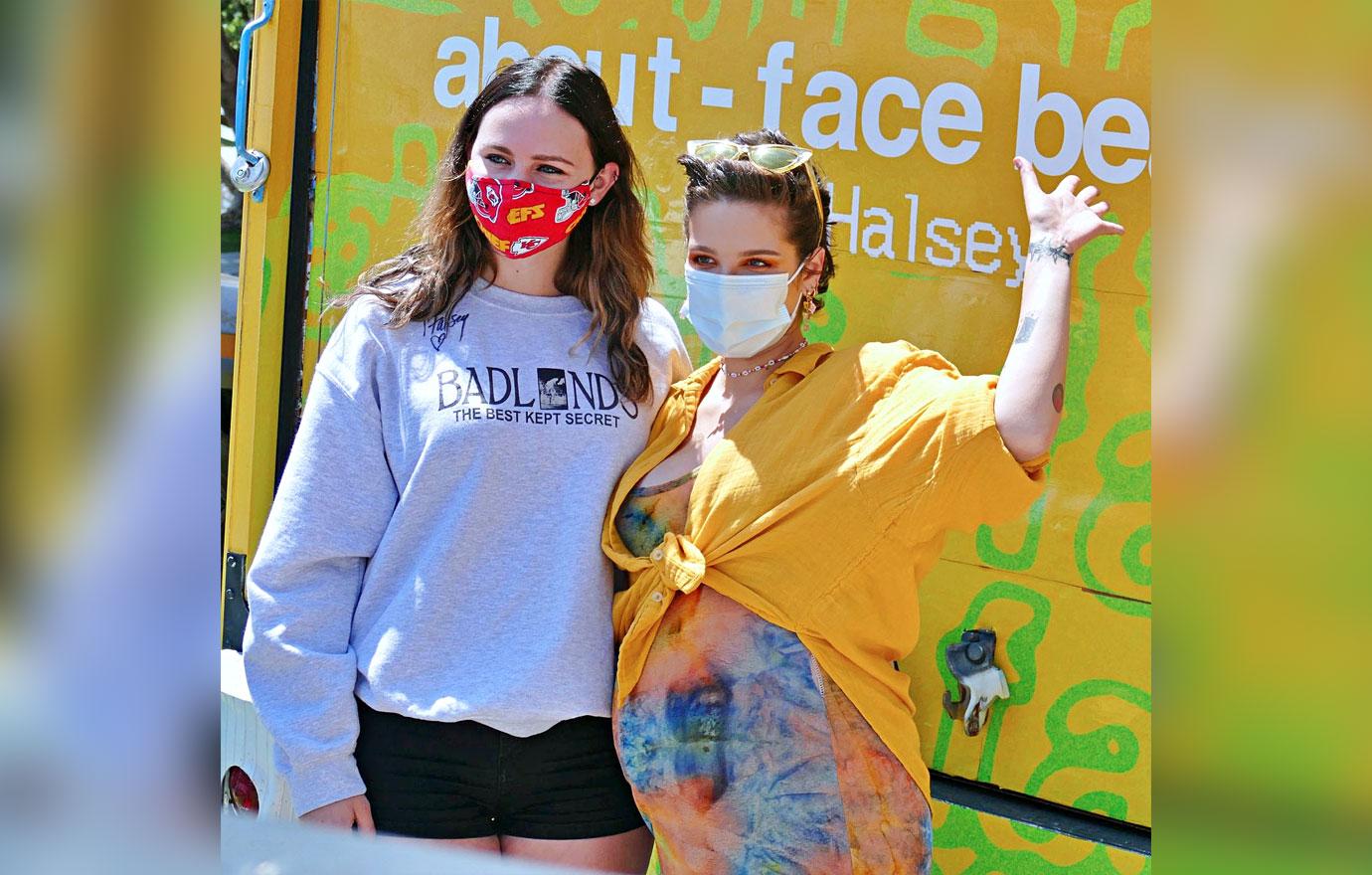 pregnant halsey greets fans at her about face beauty pop up