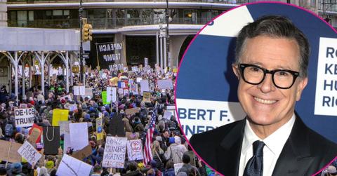 Composite photo of Stephen Colbert.