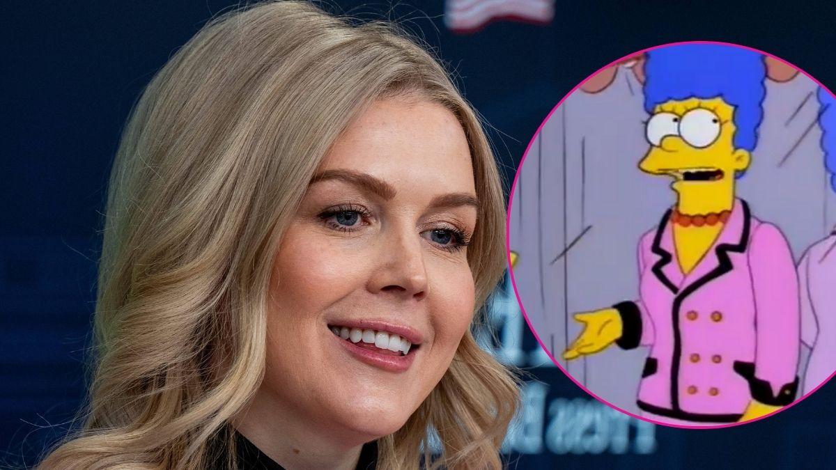 split photo of Karoline Leavitt & Marge Simpsons