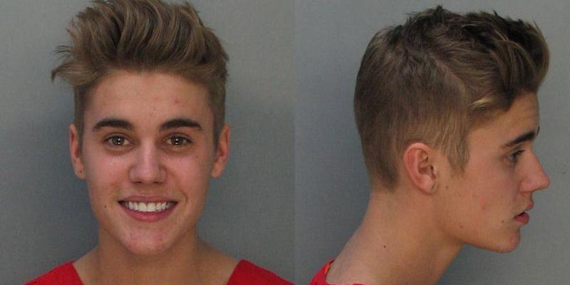 Justin Bieber mugshot front view and side view after his DUI arrest