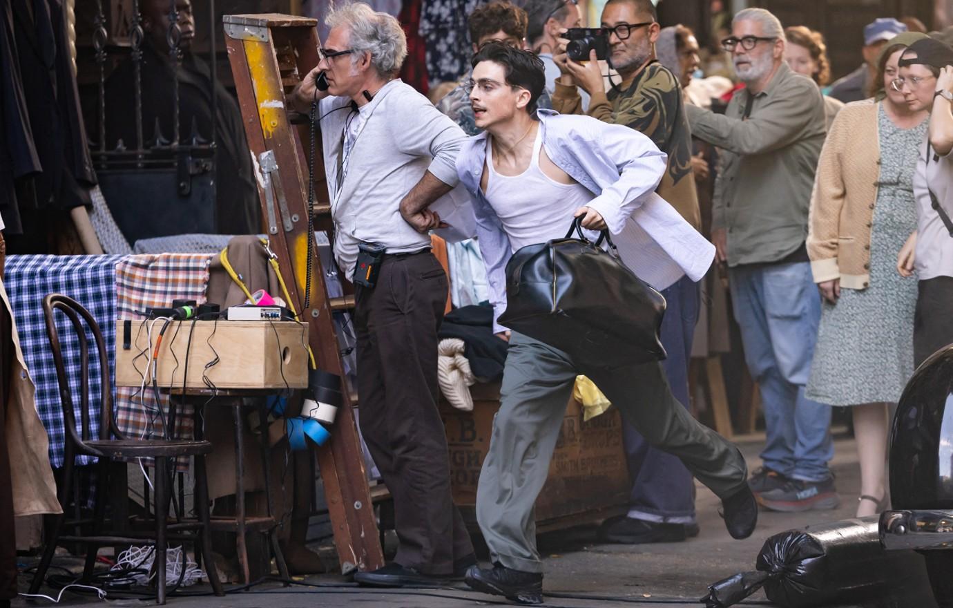 timothee chalamet on set