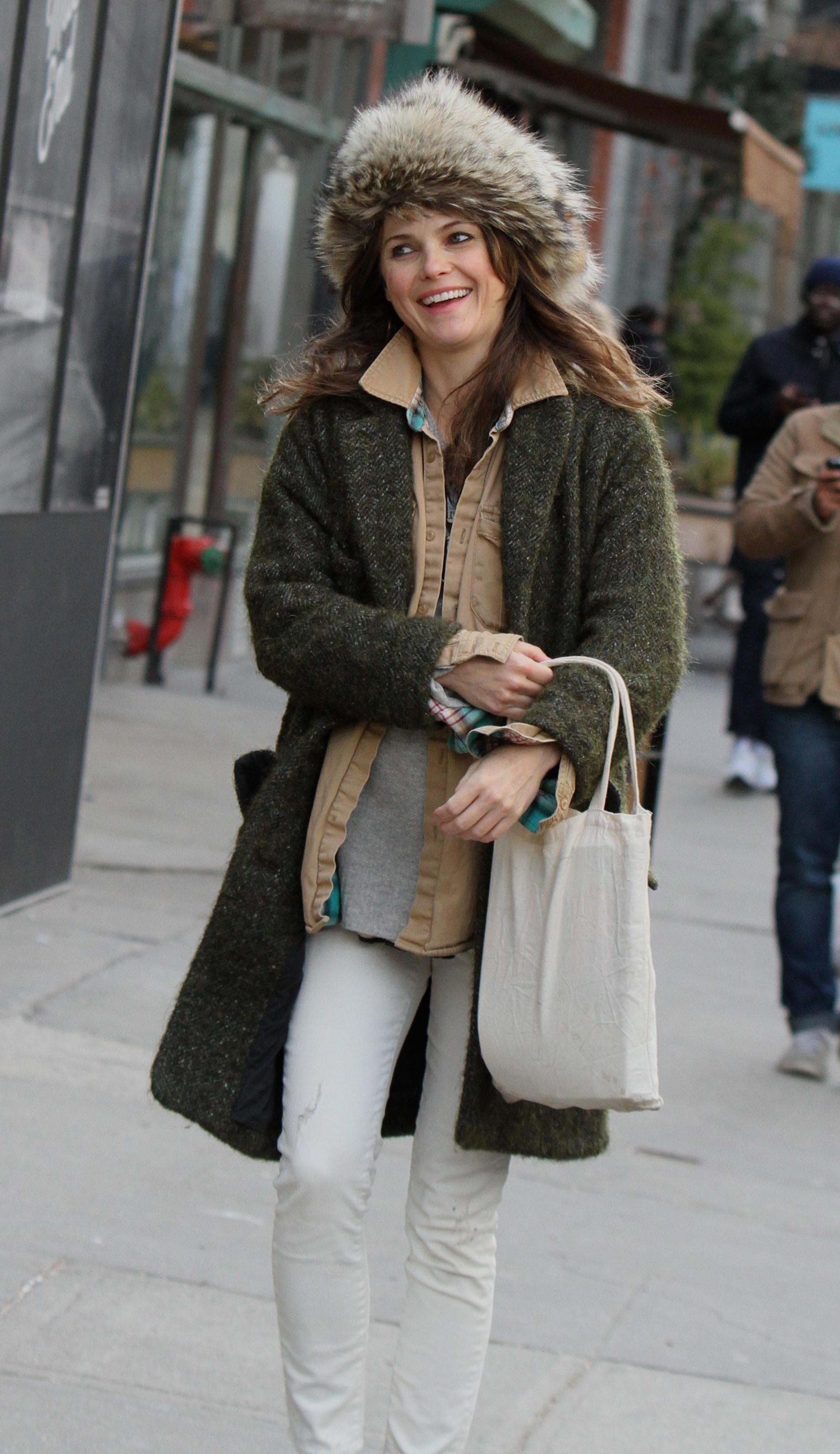 Keri Russell shows off a little bit of her baby bump after having lunch in New York City, New York