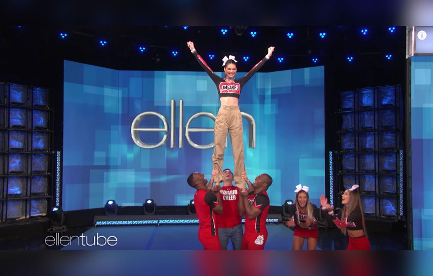 Kendall Jenner Performs Navarro Cheer Stunt On ‘The Ellen DeGeneres Show’