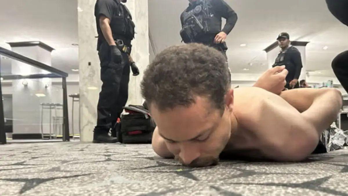 Photo of Suspect Cole Tomas Allen was apprehended at the scene.