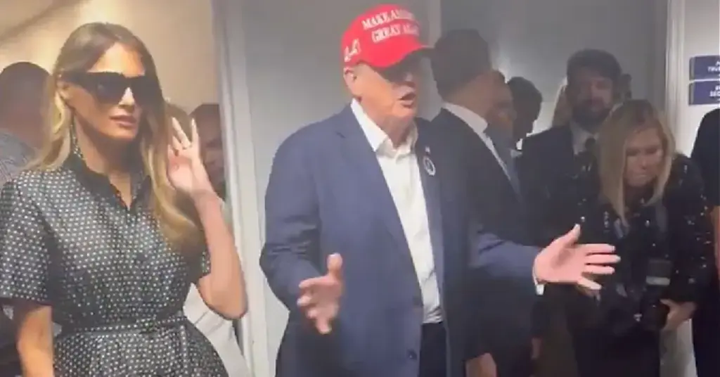 donald trump watches kamala harris dnc speech behind the scene footage