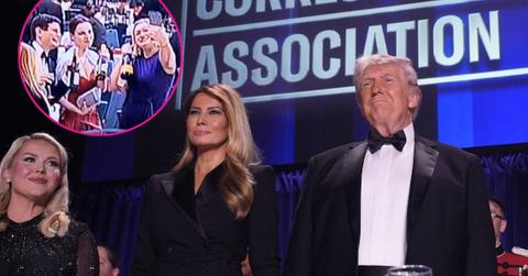 composite photo of melania trump, donald trump, karoline leavitt and guests at the White House Correspondents' Dinner