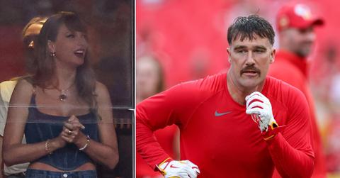 Photos of Taylor Swift and Travis Kelce.