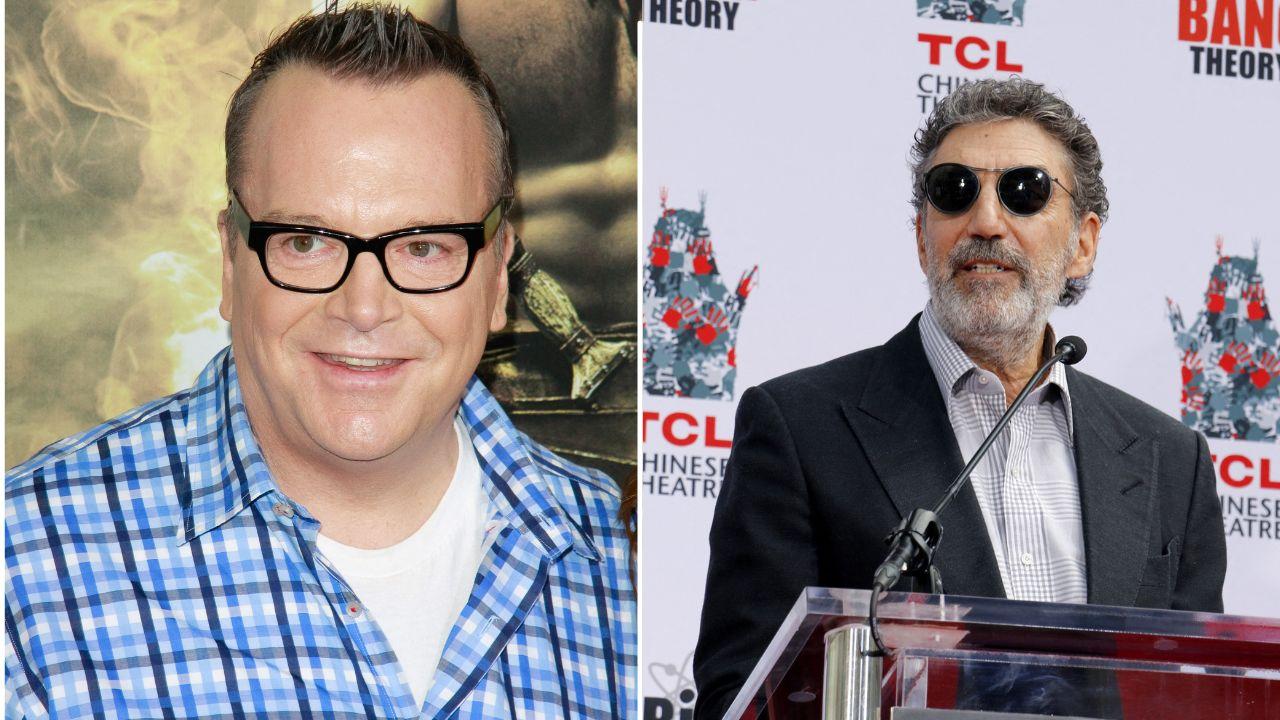 Split image of Tom Arnold and Chuck Lorre