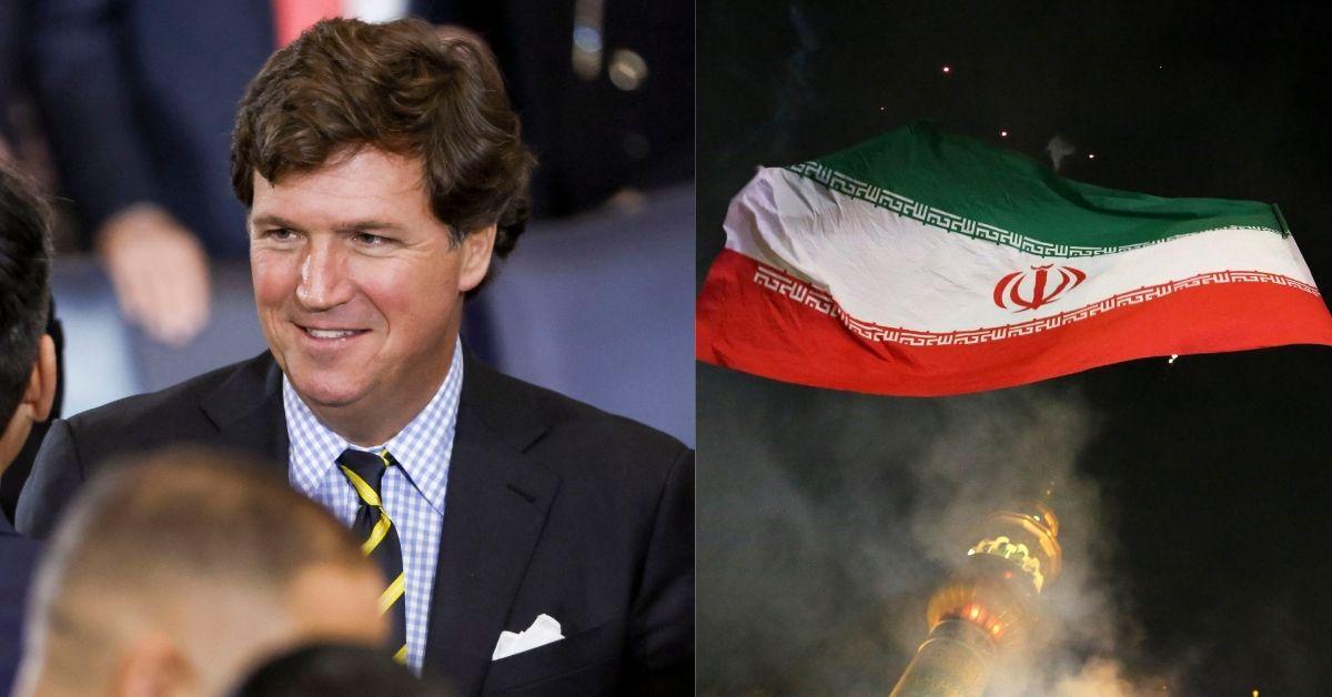Tucker Carlson; Iran flag.