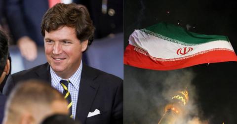 Tucker Carlson; Iran flag.