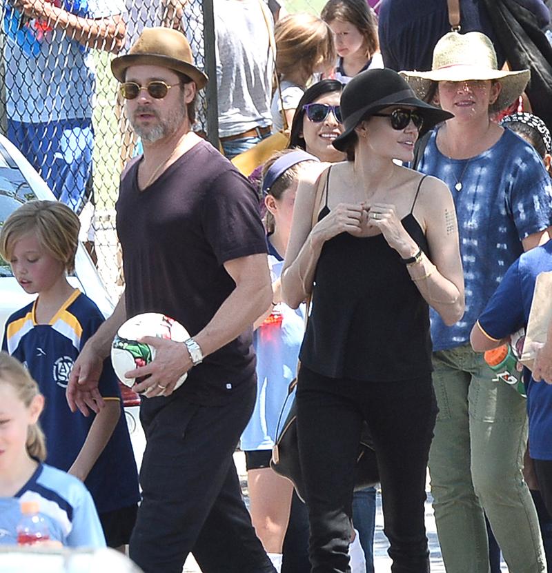 Brad Pitt, Angelina Jolie, Shiloh and Zahara At Soccer Game