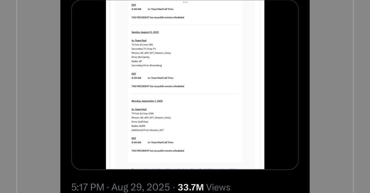 photo of The president has no public events scheduled between August 30 and September 1