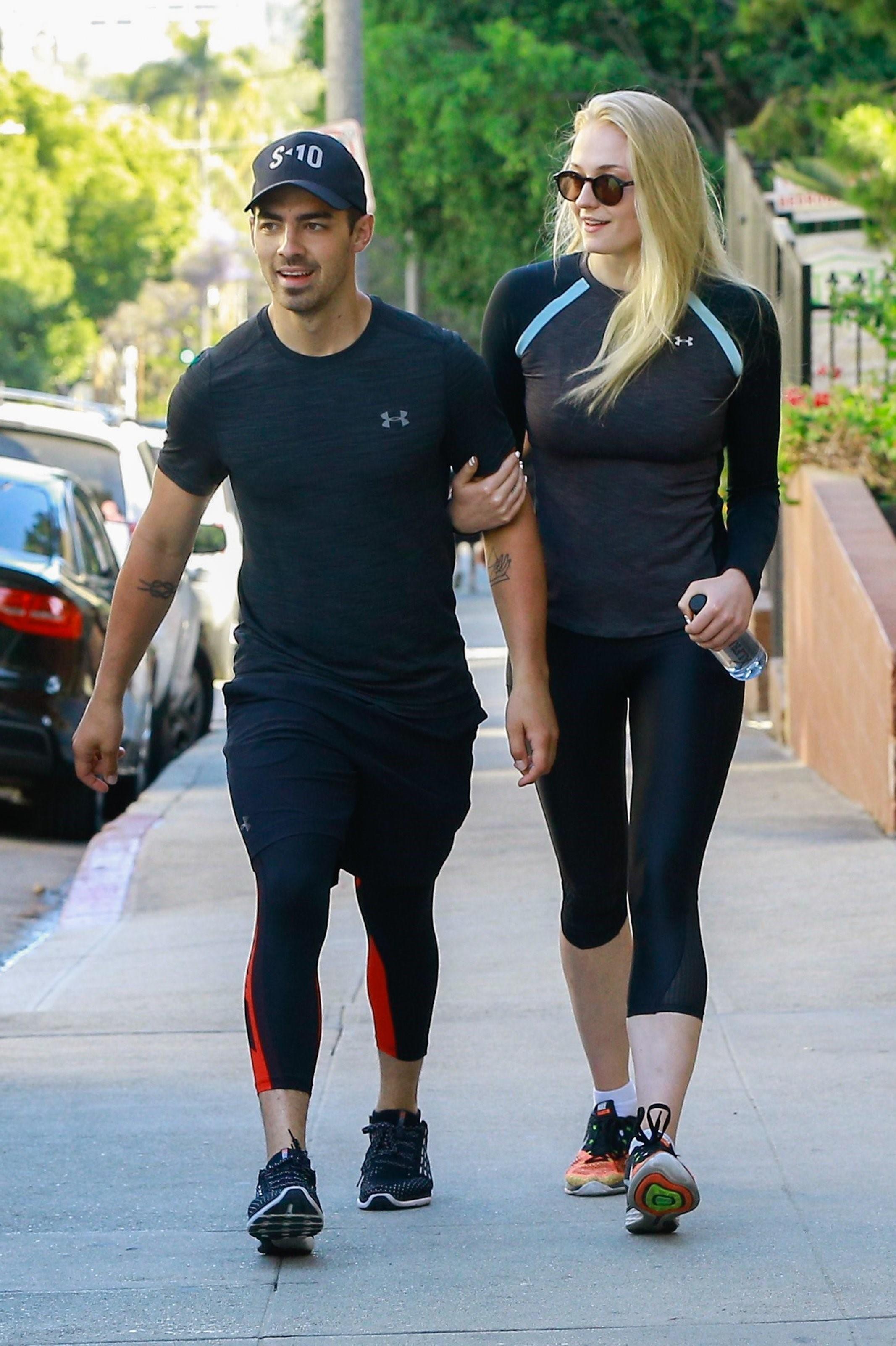 *EXCLUSIVE* Joe Jonas and Sophie Turner work on their cardio together with a hike in the hills