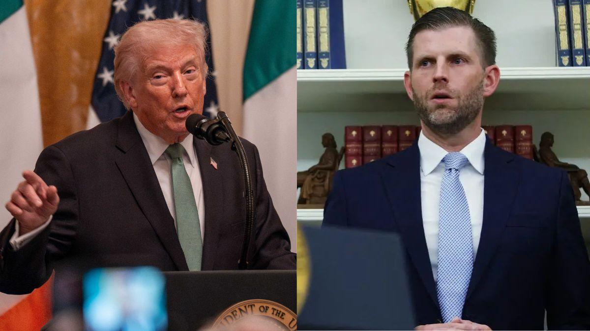 Split photo of Donald and Eric Trump