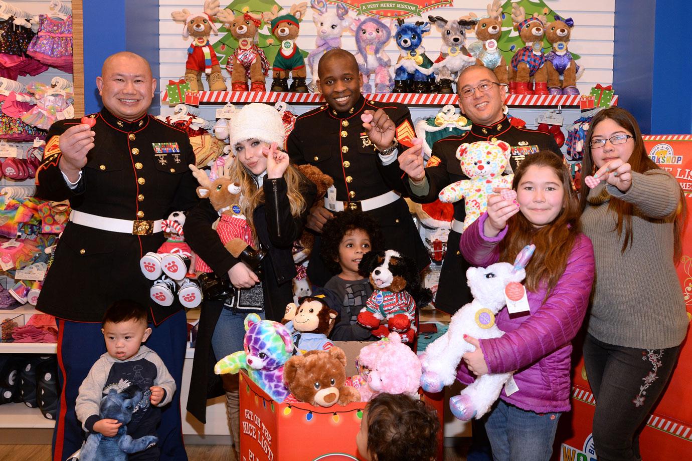 Sabrina Carpenter Surprises Marines at Build A Bear Workshop and donates to Toys for Tots