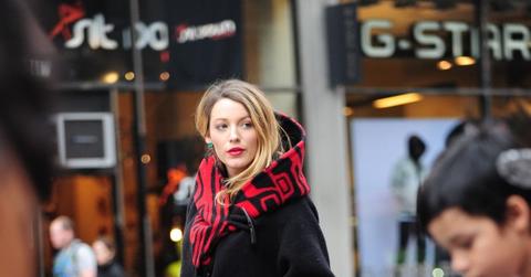 Blake Live running errands near Union Square in a Lindsay Thornburg cloak from her site Preserve.us