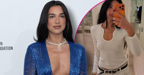 dua lipa braless white see through top photo