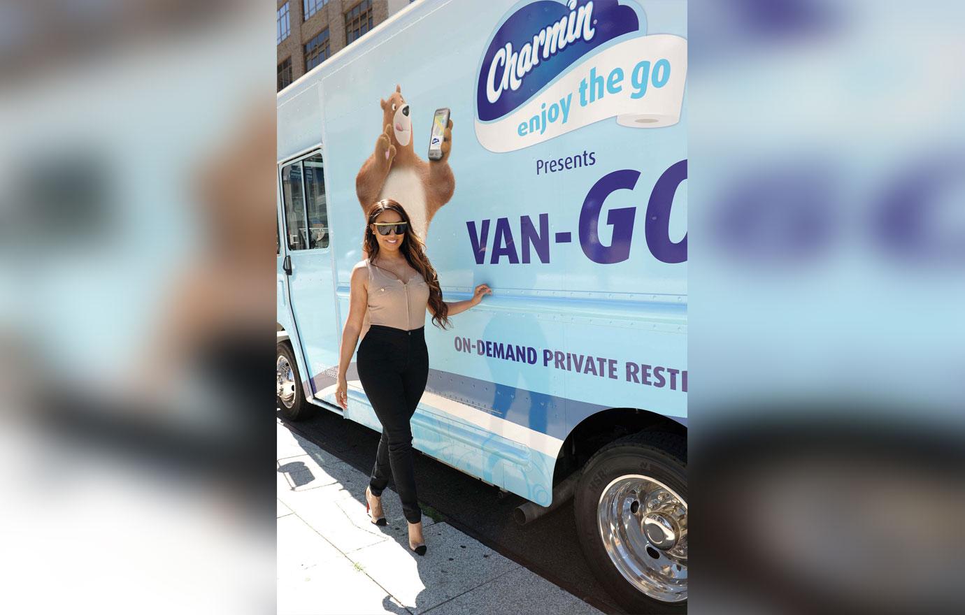 Lala Anthony Using a Charmin Van GO, The On Demand Mobile Bathroom Service