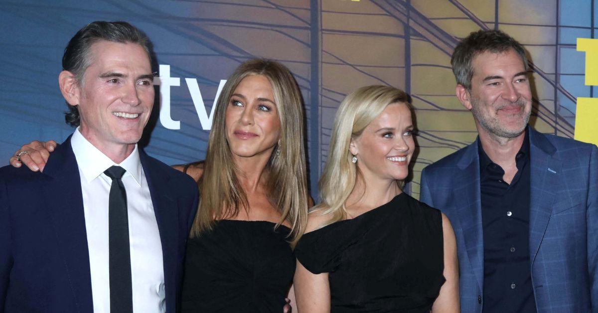 image of Jennifer Aniston posed with her costars on the red carpet.