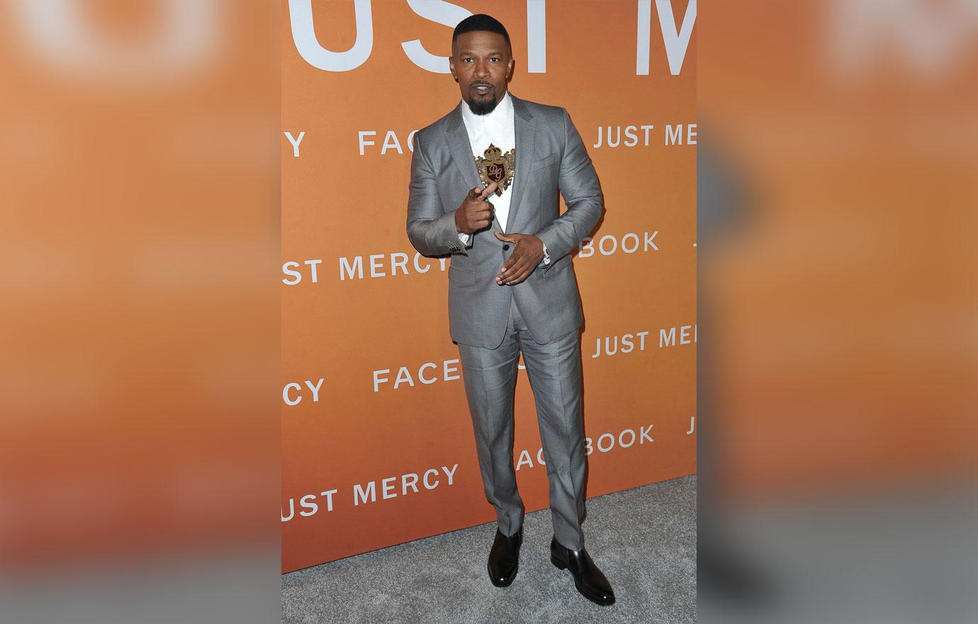 Michael B Jordan poses alongside co-star Jamie Foxx at screening of their  film Just Mercy in London