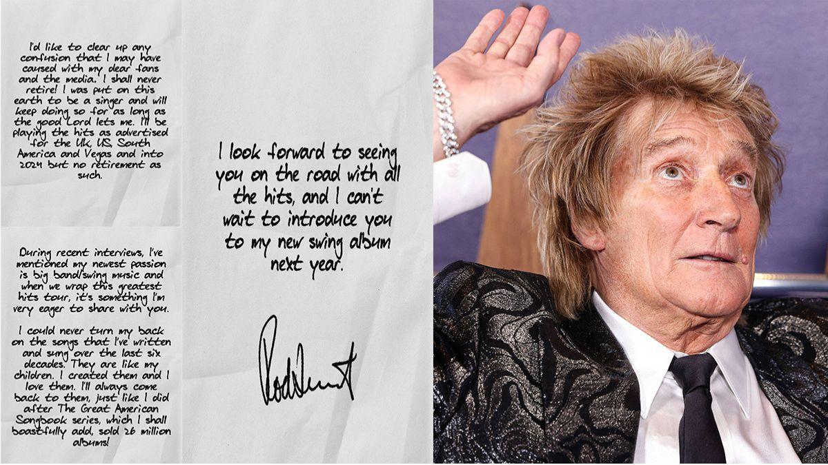 Photo of Rod Stewart's Instagram post; photo of Rod Stewart