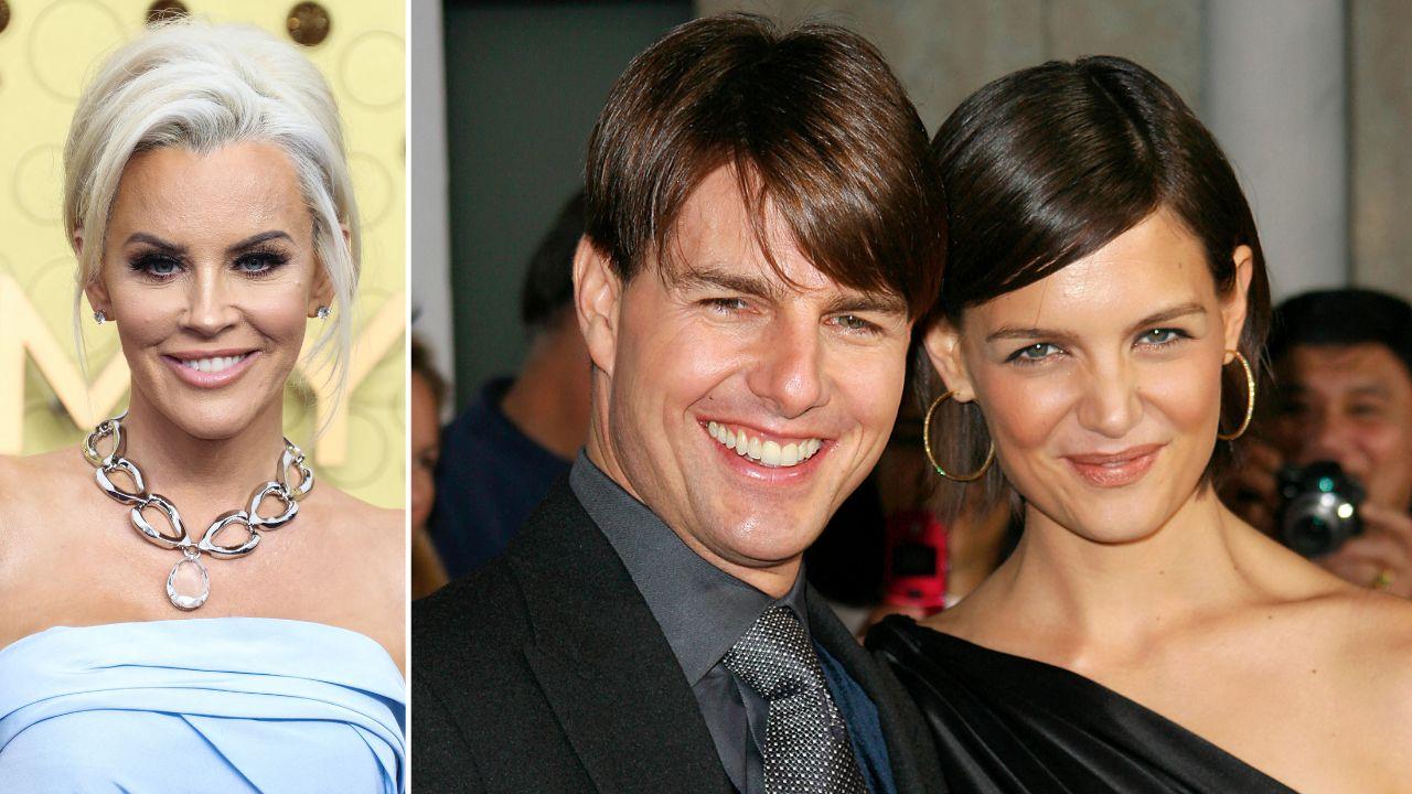 Split image of Jenny McCarthy, Tom Cruise, and Katie Holmes