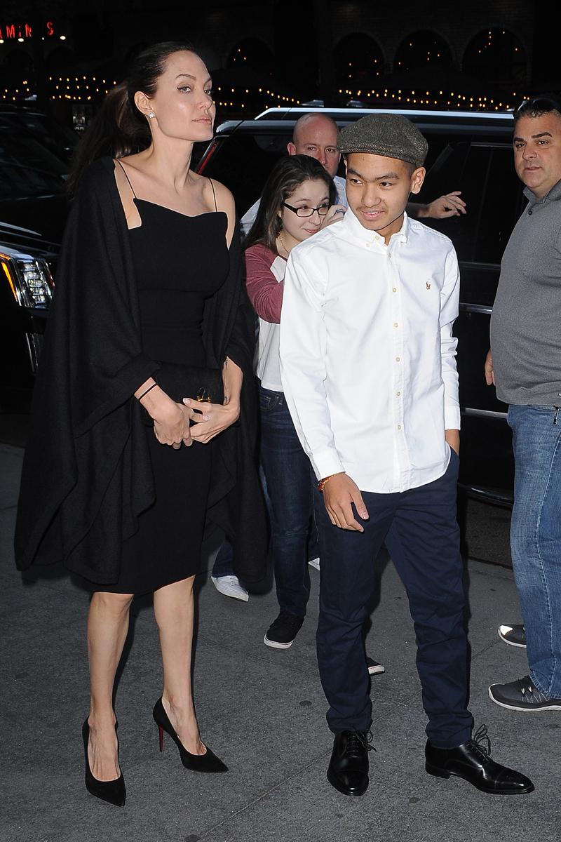 Angelina Jolie with son Maddox Chivan Jolie Pitt arrive at a restaurant in Midtown Manhattan