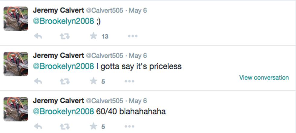 Jeremy calvert tweets brooke girlfriend