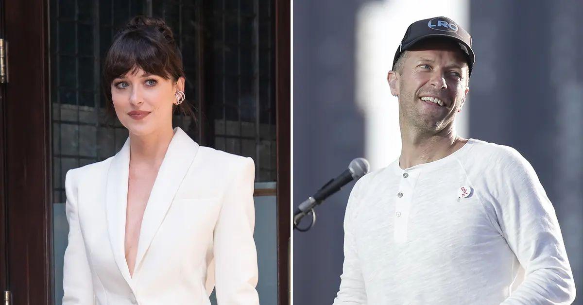 Composite photo of Dakota Johnson and Chris Martin 