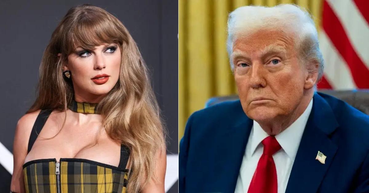 Photo of Taylor Swift; picture of Donald Trump.