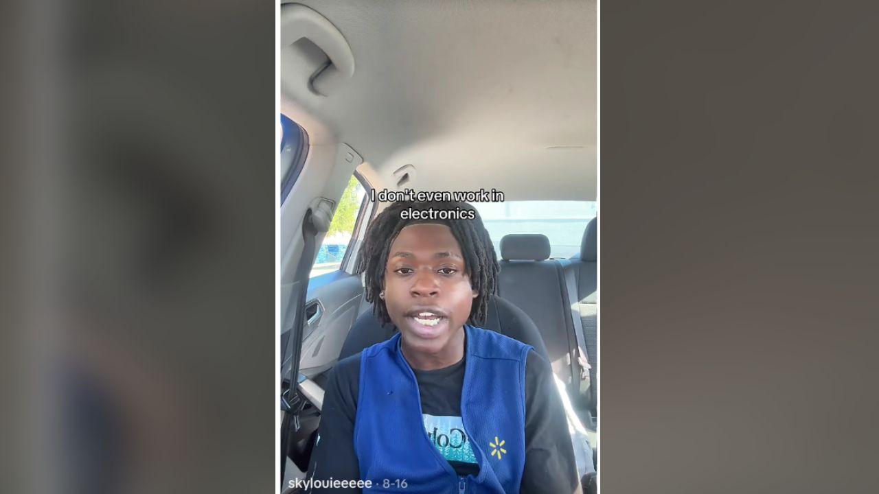 Image of the Walmart employee said he suggested the electronics or auto care checkout for shoppers with fewer than 15 items.