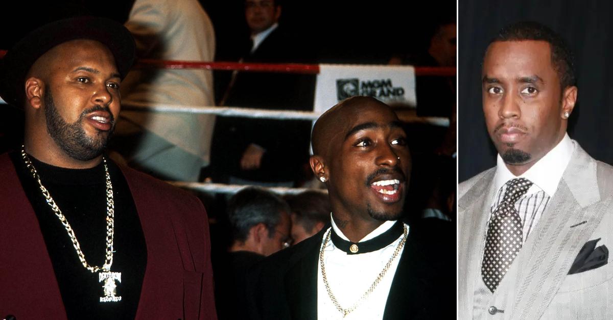 Photo of Suge Knight and Tupac Shakur; picture of Sean 'Diddy' Combs.