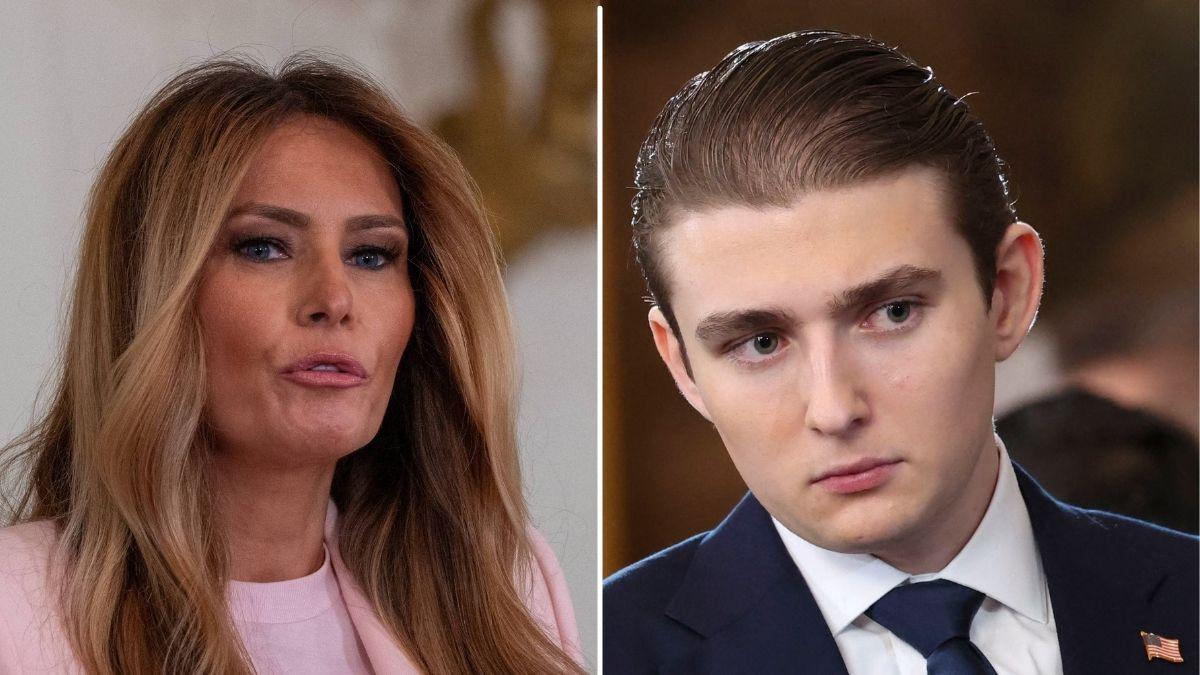 Split photo of Melania and Barron Trump.
