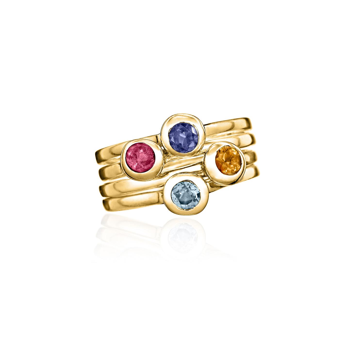 Crescent moon stacking birthstone rings &#8211; gold vermeil