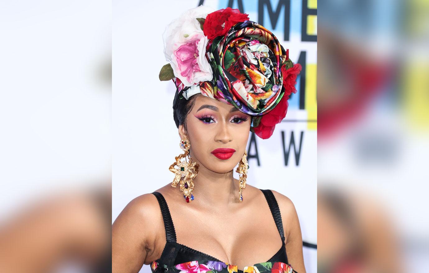 Cardi B wearing a Dolce and Gabbana dress arrives at the 2018 American Music Awards