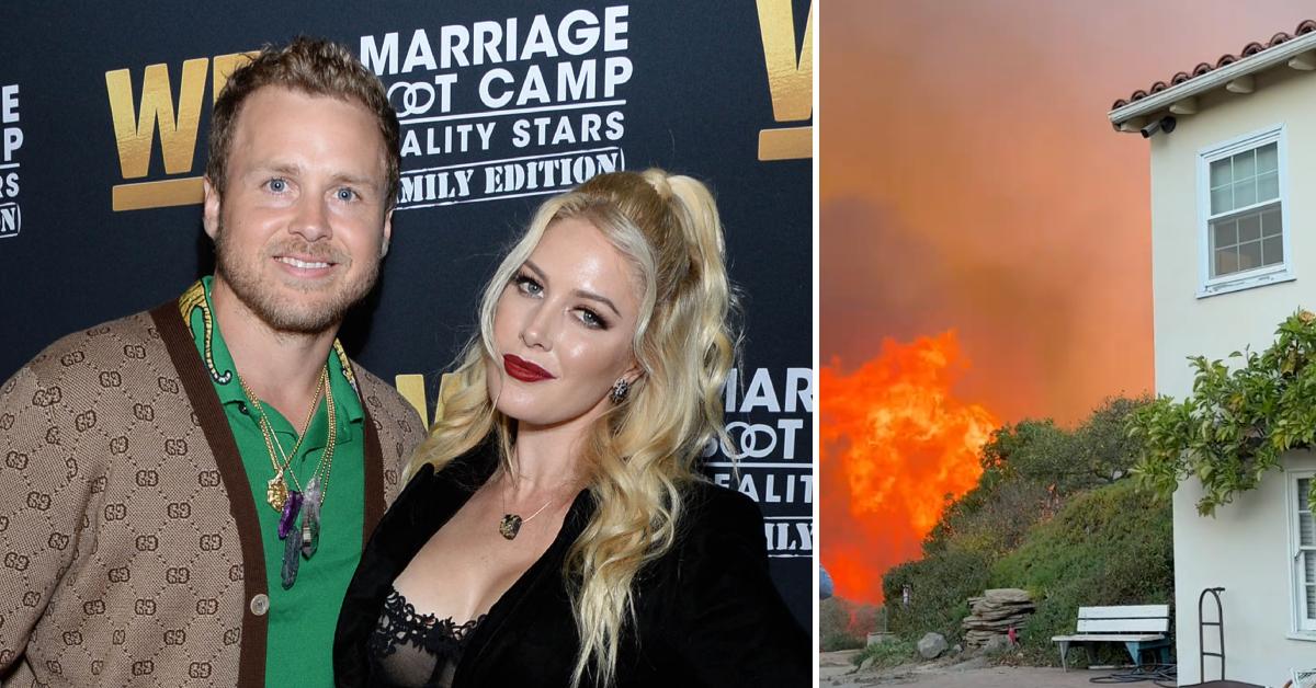 Photo of Spencer Pratt and Heidi Montag; picture of Pacific Palisades wildfire.