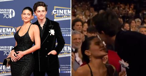 Two photos of Kylie Jenner and Timothee Chalamet