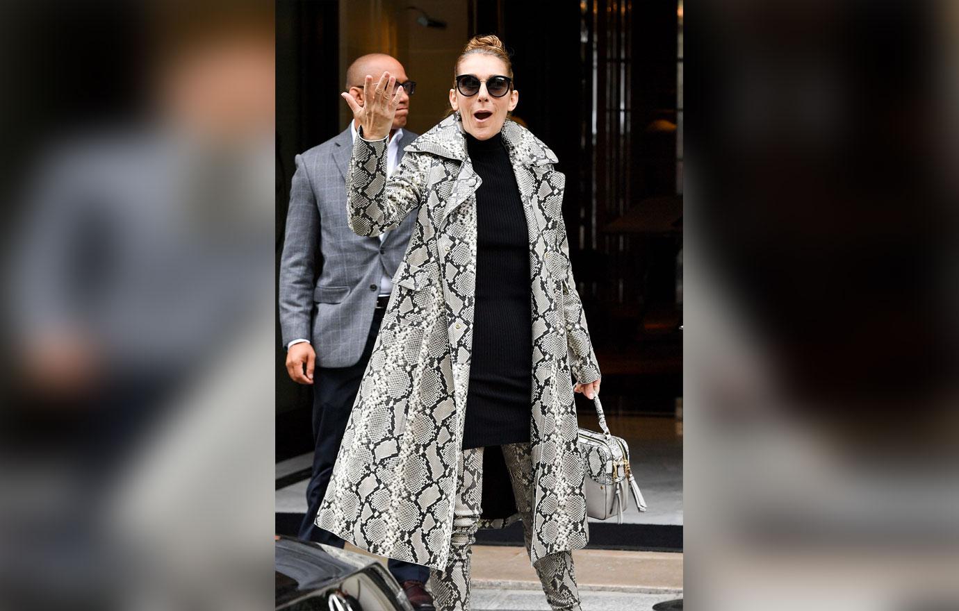 Celine Dion leaves the Royal Monceau hotel