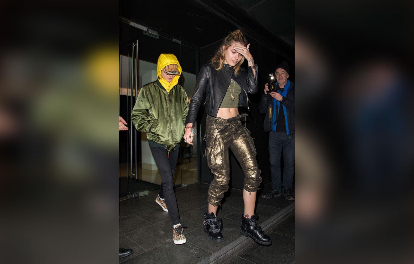 *EXCLUSIVE* Cara Delevingne and Paris Jackson giggled as they made a sneaky exit out of the back door of C restaurant *WEB MUST CALL FOR PRICING*