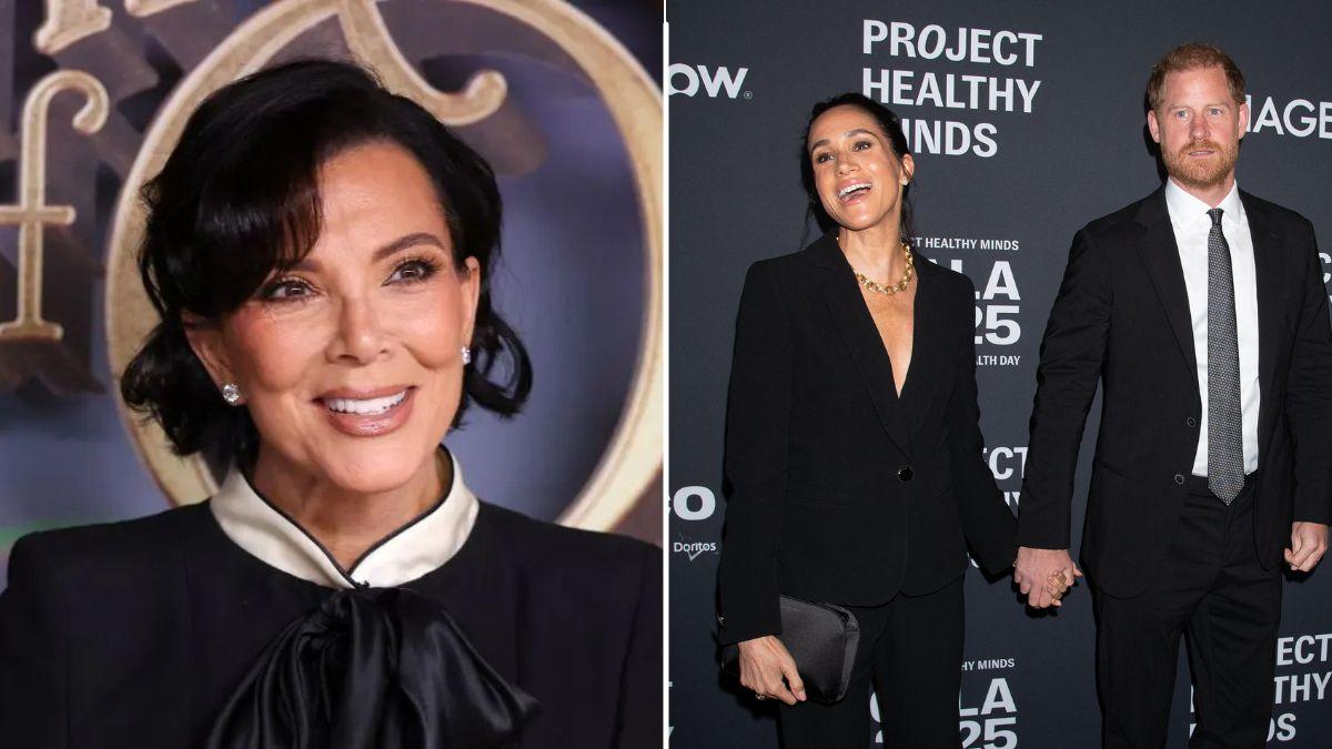 image split of kris jenner and prince harry and meghan markle 