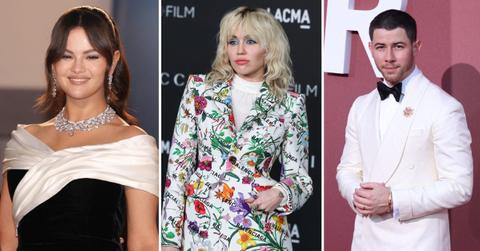 Composite photo of Selena Gomez, Miley Cyrus and Nick Jonas