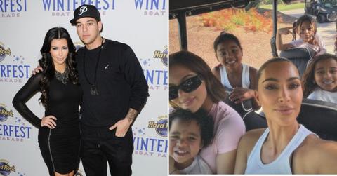 Photo of Kim Kardashian and Rob Kardashian; photo of Kim and Khloe Kardashian and their kids.