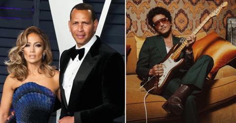 Photo of Jennifer Lopez with Alex Rodriguez and a picture of Bruno Mars.